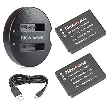 Newmowa EN-EL12 Battery (2-Pack) and Dual USB Charger for Nikon EN-EL12 and Nikon Coolpix A900 AW100 AW100s AW110 AW110s AW120 P330 P340 S310 S70 S610 S620 S630 S640 S800c S1000pj S1100pj S1200pj