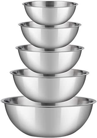Stainless Steel Mixing Bowls - Set of 5, Home, Kitchen Food Storage, Brushed Mixing Bowls Set Nesting Bowls for Space Saving Storage, Cooking, Baking, Prepping - Easy to clean