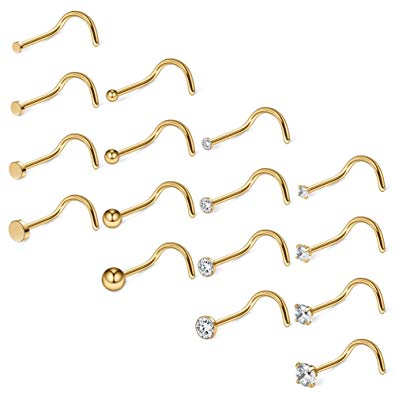 Ruifan 20G 18G Surgical Steel 1.5mm-3mm Flat Ball Clear Diamond CZ Nose Stud Rings Screw Piercing Jewelry 16-26PCS