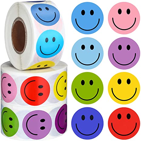 1500 Pieces Happy Smile Face Sticker Small Happy Face Stickers Mini Motivational Stickers Colorful Incentive Stickers Behavior Chart Stickers for Student, 1 Inch (Assorted Color,Smile Style)