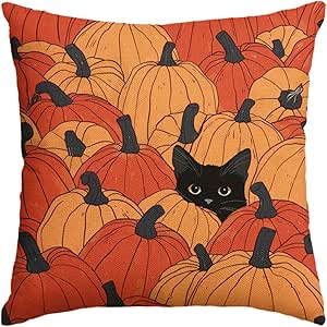 AVOIN colorlife Fall Pumpkins Throw Pillow Cover 18x18 Inch, Black Cat Seasonal Autumn Thanksgiving Harvest Decoration for Sofa Couch Farmhouse