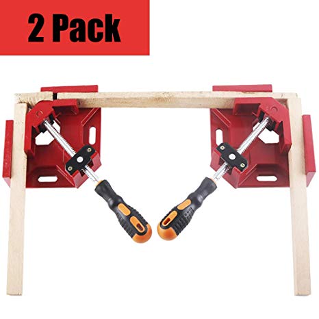 Right Angle Clamps 90 Degree Corner Clamp Holder Tools with Adjustable Swing Jaw for Woodworking Welding Doweling Engineering Welder Carpenter Photo Framing (Sagacity Grey) (Passion Red - 2Pack)