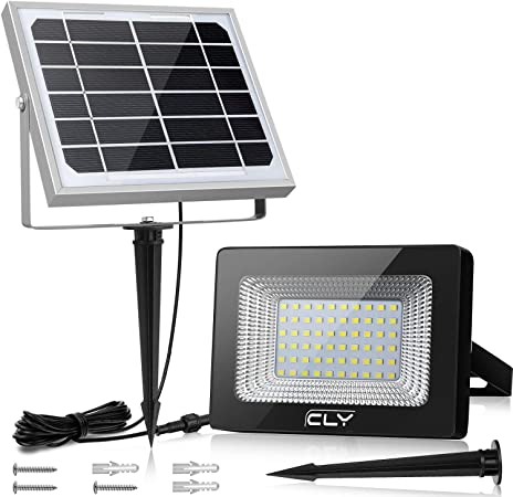 CLY Outdoor Solar Lights, IP66 Waterproof Solar Flood Light, 60 LEDs Super Bright Solar Security Light for Garden, Patio, Yard, Walkway, Driveway, Stairs, 6500K Daylight White