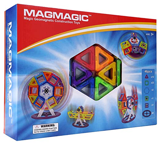 Magmagic Building Block Magnetic Toys, 46 Pcs Stacking Set Carnival Kit, Preschool Skills Educational Game Construction Stacking Sets