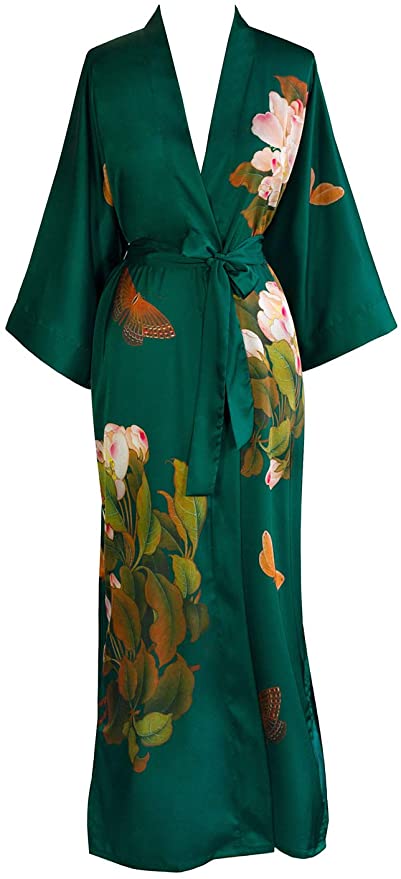 KIM ONO Women's Charmeuse Kimono Robe Long - Watercolor Floral
