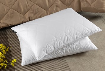 Millihome® Quilted Feather and Down Pillow, 100% Egyptian Cotton, Standard/Queen Size, White Pillow, Set of 2