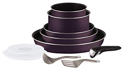 Tefal Ingenio Set of Frying Pans and Saucepans, Aluminium, blackcurrant, 10 pièces