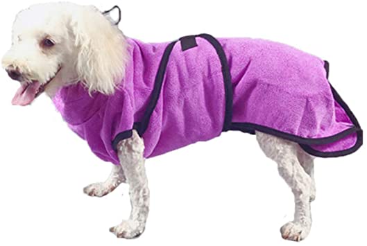 Kismaple Pet Cats Dog Bathrobe Towel Adjustable Soft Fast Drying Super Absorbent with Waist Belt Coat Robe for Puppy Small Medium Large X-Large Dogs