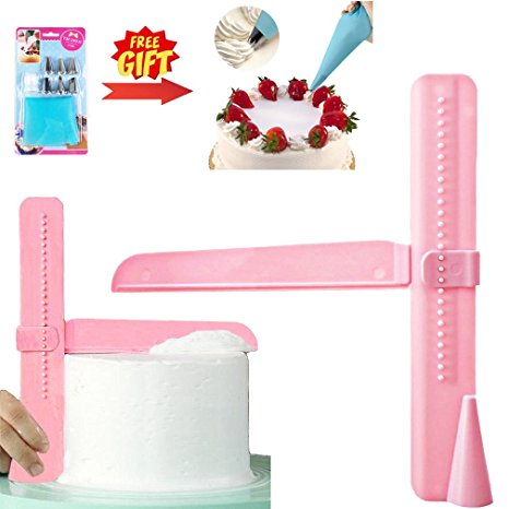 Cake Scraper Smoother Adjustable Edge Decorating Tools Food Plastic Cream Fondant Side Icing Polisher with Pastry Bag Set for Gift - Pink