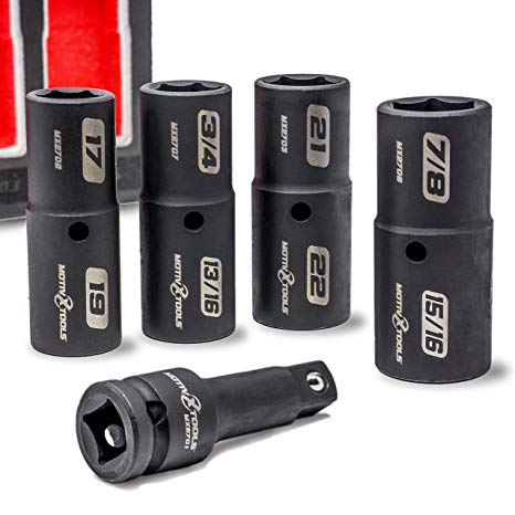 Motivx Tools 5 Piece Impact Lug Nut Socket Set - 1/2" Drive Wheel Flip Sockets Fit 17mm, 19mm, 21mm, 22mm, 3/4", 13/16", 7/8", and 15/16" Lug Nuts