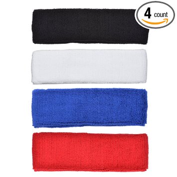 COSMOS ® 4 PCS Different Color Cotton Sports Basketball Headband /Sweatband Head Sweat Band/Brace