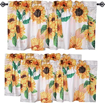 Tatuo 2 Pieces Sunflower Kitchen Curtains Farmhouse Sunflower Valances Kitchen Rod Pocket Short Sunflower Kitchen Valances Rustic Floral Curtain Drape Living Room Bedroom Bathroom Kitchen 54 W x 18 L