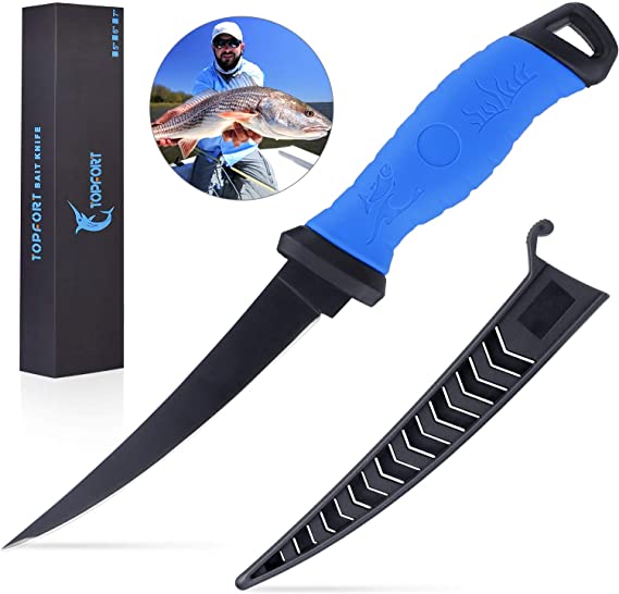 TOPFORT Outdoors Fillet Knife,Bait Knife,Sharp Stainless Steel Blade Fishing Knife with proctive Knife Sheath