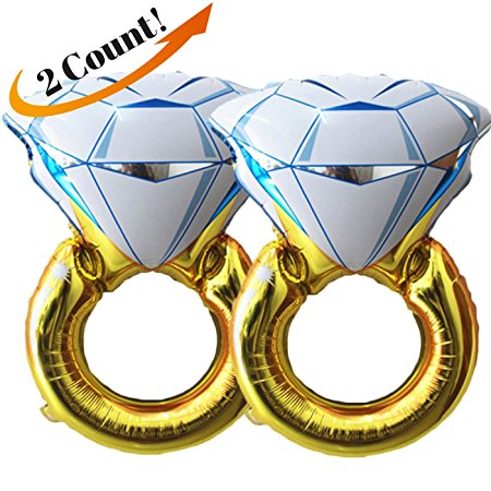 Set of 2 Giant 45" Diamond Engagement Ring Mylar Balloons for Proposal Vow Renewal Valentine's Day Bridal Shower Wedding Bachelorette Parties Decoration. Huge Bling Favor. Extra Large Party Statement.