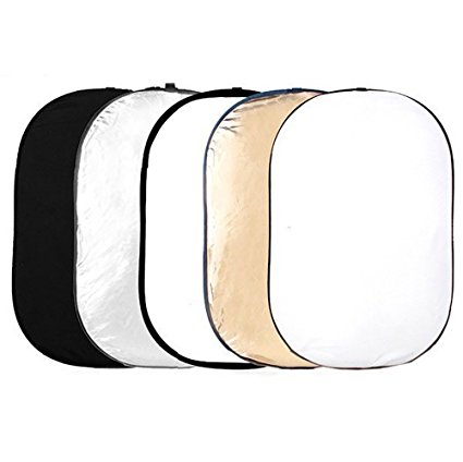 Phot-R 120x180cm Pro 5-in-1 5in1 Collapsible Professional Photography Portable Photo Studio Circular Light Reflector Panels - Gold, Silver, Black, White & Translucent Diffuser   Carry Case