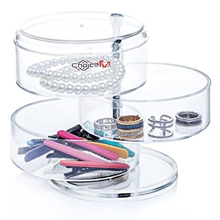 Choice Fun Acrylic Rotate Drawers Hair Accessories Makeup Organizer 3 Layers Jewelry Trays Transparent QFJJSN-NSF-3473