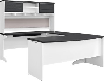 Altra Furniture Pursuit U-Shaped Desk with Hutch Bundle, White/Gray