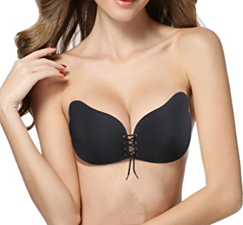 ZuLves Adhesive Bra Strapless Invisible Bra Push-up Silicone Sexy Bra with Drawstring for Women