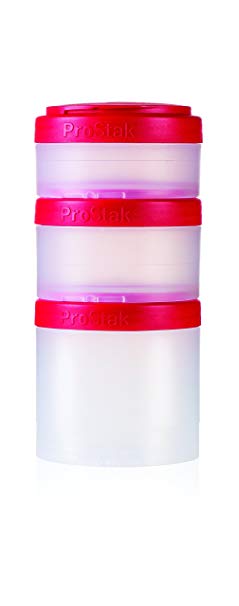 BlenderBottle ProStak Twist n' Lock Storage Jars Expansion 3-Pak with Pill Tray, Clear/Red