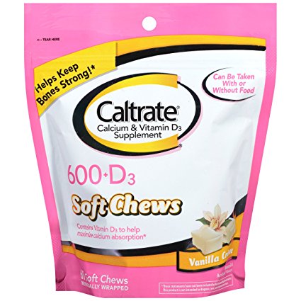 Caltrate 600 D3 Calcium & Vitamin D3 Supplement (Vanilla Creme Flavor, 60-Count Soft Chews)