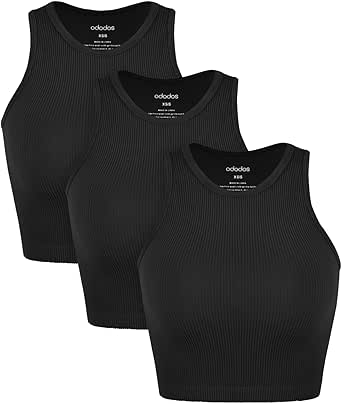 ODODOS 3-Pack Seamless Crop Tank for Women Ribbed Soft High Neck Cropped Tops