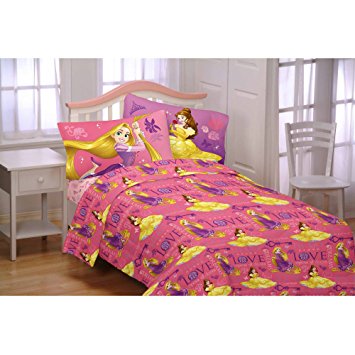 Disney Princess Flannel Sheet Set (Twin Size Crowned By Friendship)