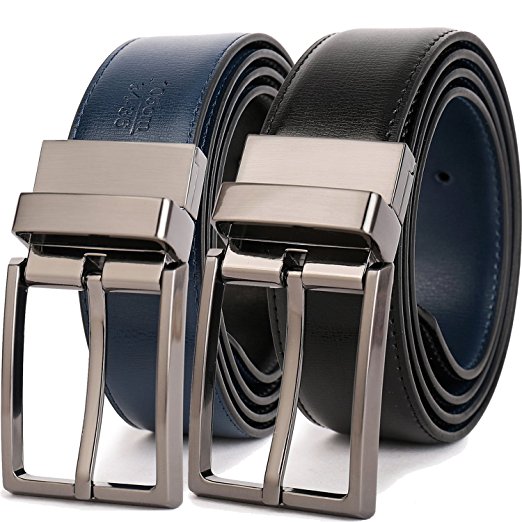 Beltox Fine Men's Dress Belt Leather Reversible 1.25" Wide Rotated Buckle Gift Box