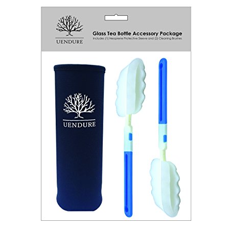 UEndure Tea Tumbler Accessory Package, Includes (2) Cleaning Brushes and a Protective Neoprene Sleeve, Fits Most Water Bottles or Glass Infusers That Are 2.75 Inches Wide and 9 Inches Tall