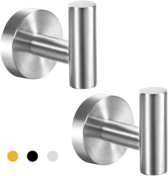 2 Packs Silver Bath Towel Hook Coat Robe Clothes Hook for Bathroom Kitchen Hotel Garage Pool Modern Wall Mounted Holder Waterproof Brushed Nickel SUS304 Stainless Steel Hooks Accessories