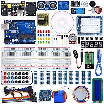 WeiKedz UNO Project Super Starter Kit with Lessons CD, Relay, UNO R3, Jumper Wire, SG90 Servo, Joystick Module, Ultrasonic Sensor, DHT11, ect. for Arduino with Free Touch Module