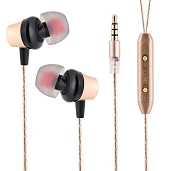 HooStars HS107 Golden Aluminum CasingStrong Bass In Ear Earphones Ear Bud With Microphone , For PS4 / Mobile / Tablets / Laptop PCs(Gold)