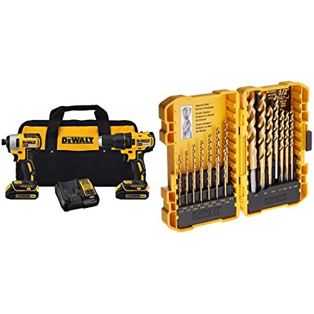 DEWALT DCK277C2 20V MAX Compact Brushless Drill and Impact Combo Kit & Drill Bit Set