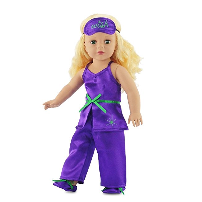 Fits American Girl 18" Purple Pajamas, Slippers, Eye Mask - 18 Inch Doll Clothes/clothing