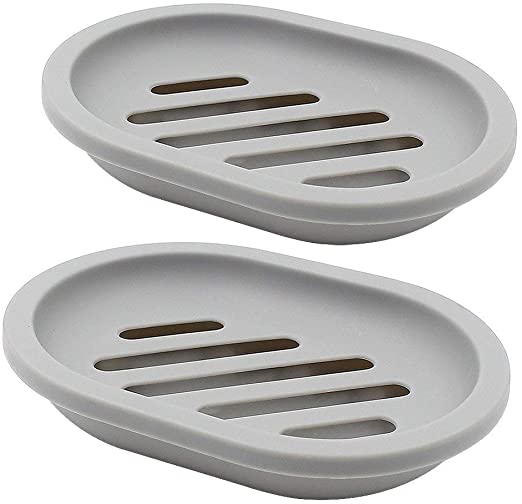 TOPSKY 2-pack Soap Dish, Soap Holder, Soap Saver, Easy Cleaning, Dry, Stop Mushy Soap (Gray)