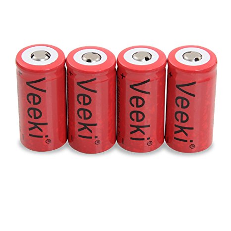 Rechargeable 16340 CR123A Battery, Veeki 16340 RCR123A 3.7V 650mAh Protected Li-ion 16340 Batteries for High Drain Device