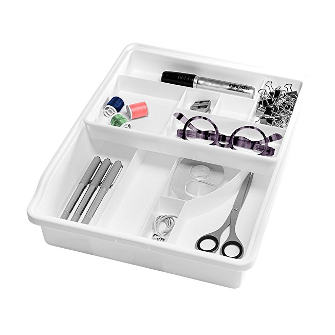 Madesmart White Junk Drawer Organizer with Removable top tray