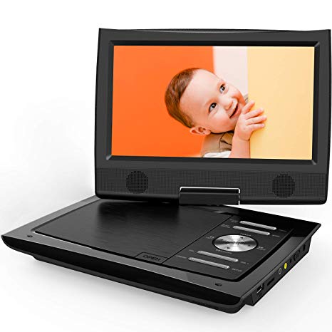 ieGeek 11" Portable DVD Player with Higher Brightness Screen, Dual Earphone Jack, Remote Controller, 5 Hours Rechargeable Battery, SD Card Slot and USB Port, Black