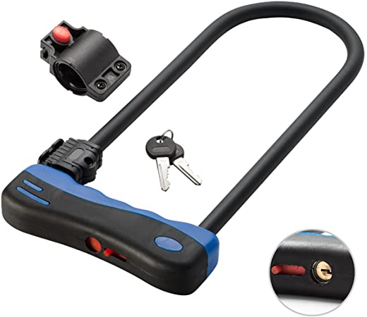 Via Velo Bike U Lock with Bracket, Heavy Duty U Lock with Dust Cover and Shackle 300mmx140mm for 1 Or 2 Bikes and Motorcycle and Scooter.