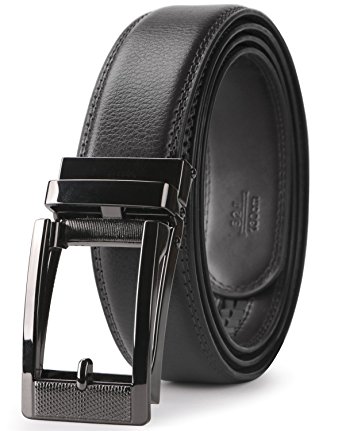 Ratchet Click Men's Belt，Leather Dress Holeless Belt For Men With Side Buckle Up to 44” By JASGOOD