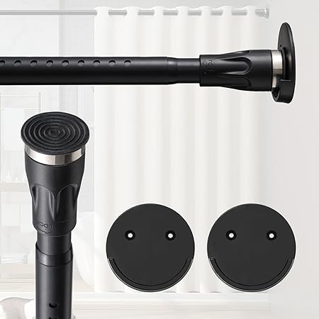 Shower Curtain Rod, 43-72 inch Adjustable Spring Tension Curtain Rod, Heavy Duty Non-Slip Closet Rod for Hanging Clothes, No Drilling, Black