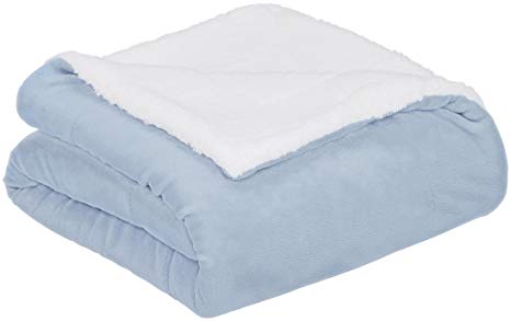 AmazonBasics Micromink Sherpa Blanket - Super-Soft, Wrinkle-Resistant - King, Smoke Blue