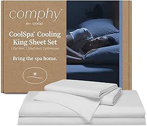 Comphy by Coop CoolSpa Cooling Bed Sheets, 4 Piece King Sheet Set, White Breathable Cooling and Super Soft Sheets, Luxury Spa & Hotel Quality King Sheets, Cooling Sheets King Size Bed Set