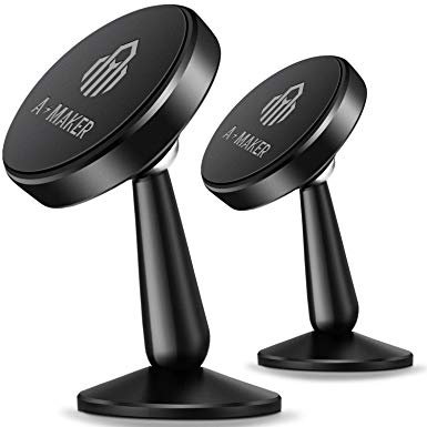 Magnetic Phone Car Mount, A-Maker [2 Pack] 360°Rotation Car Phone Holder for Dashboard, Magnetic Cell Phone Holder for Car Compatible with iPhone 11 Pro Max / 11 / XS Max/XS / 8/7 Plus and More