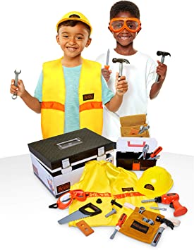 BLACK DECKER Construction Dress Up Trunk for Kids with Fabric Role Play Costume Accessories, Realistic Toy Tools & Portable Kid-Sized Tool Box – 22Piece Included (Amazon Exclusive)