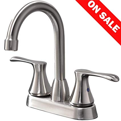 IKEBANA Commercial Modern Brushed Nickel 2-Handle Basin Vanity Bathroom Faucet, Bathroom Sink Faucet Without Pop Up Drain and Hot & Cold Water Hose