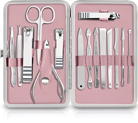 Utopia Care 15 Pieces Manicure Set - Stainless Steel Manicure Nail Clippers Pedicure Kit - Professional Grooming Kits, Nail Care Tools With Luxurious Travel Case (Purple)