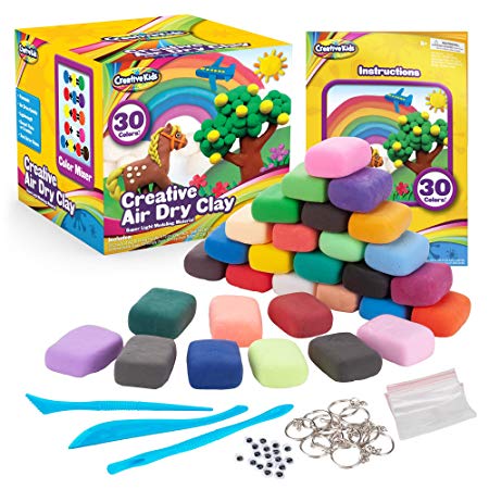 Creative Kids Air Dry Clay Modeling Crafts Kit For Children - Super Light Nontoxic - 30 Vibrant Colors & 3 Clay Tools - STEM Educational DIY Molding Set - Easy Instructions – Gift For Boys & Girls 3