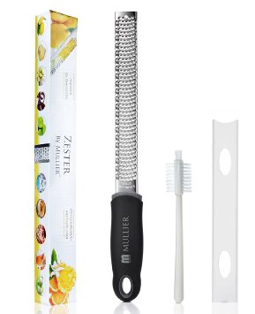 Stainless Steel Zester Grater with Safety Cover Cleaning Brush by Mullier