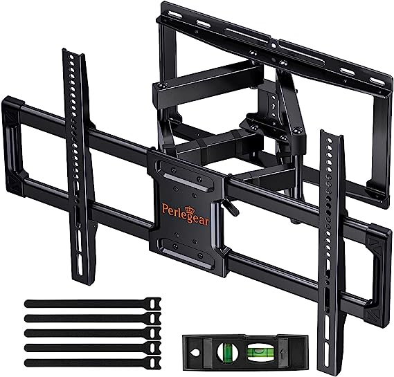 Perlegear TV Wall Bracket for Most 37–82 Inch Flat/Curved TVs up to 50 kg, Tilt and Swivel TV Bracket with Dual Arms, Full Motion TV Wall Mount Max VESA 600x400mm, PGLF12