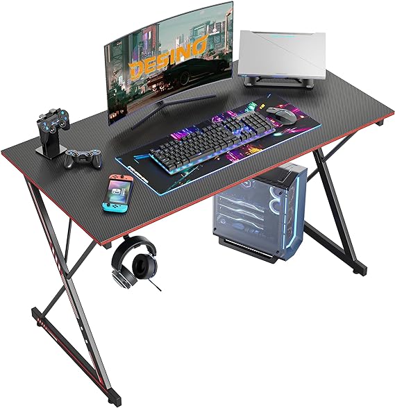 DESINO Gaming Desk 47 Inch PC Computer Desk, Home Office Desk Table Gamer Workstation, Simple Game Table, Black